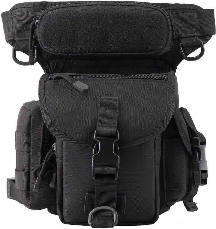 Practical multi-pocket men's tactical drop leg bag, water-resistant for travel, outdoor, and utility gear.