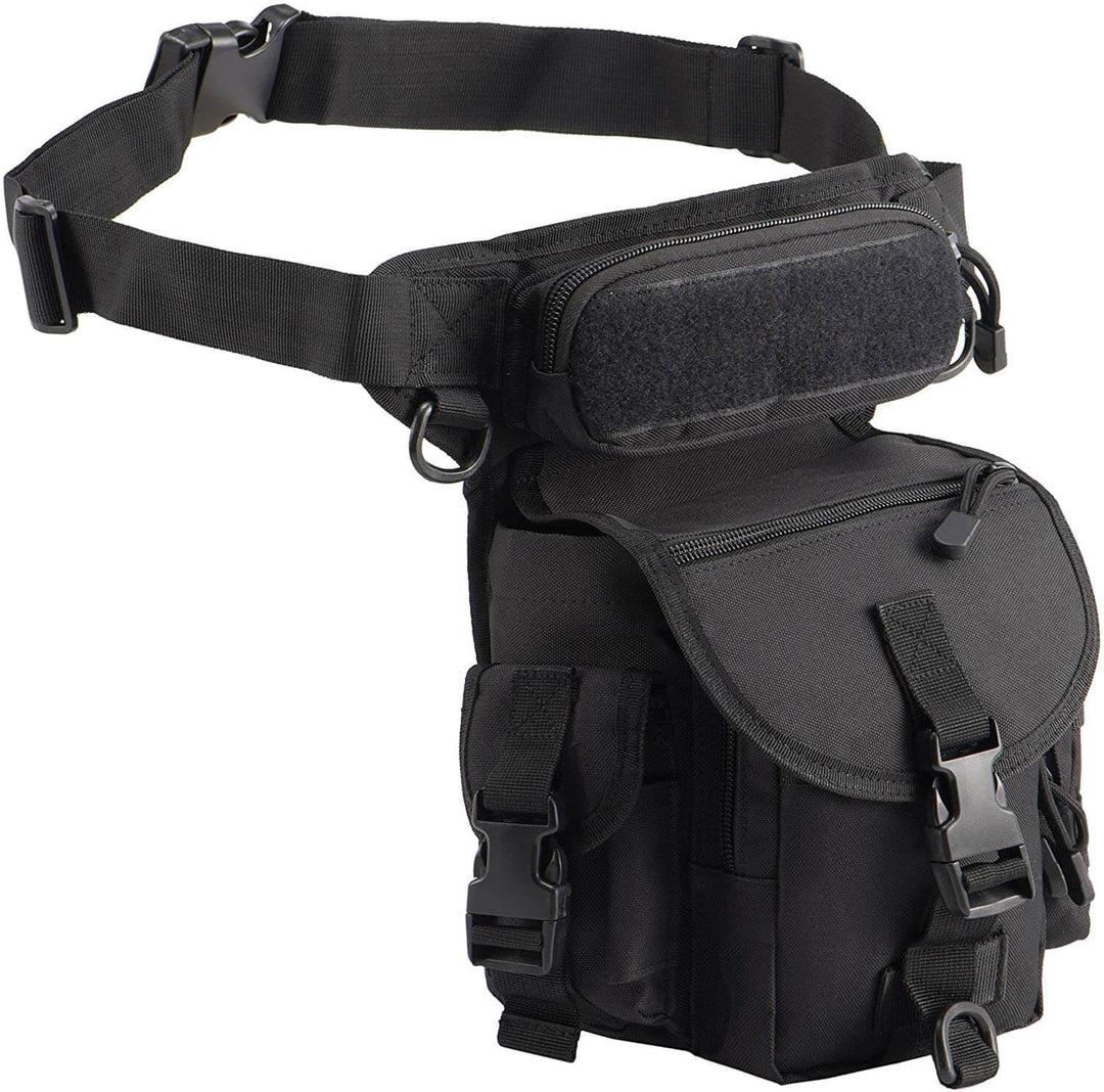 Rugged men's outdoor drop leg bag, water-resistant & durable with multi-pocket design for tactical use.