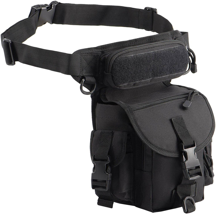 Rugged men's outdoor drop leg bag, water-resistant & durable with multi-pocket design for tactical use.