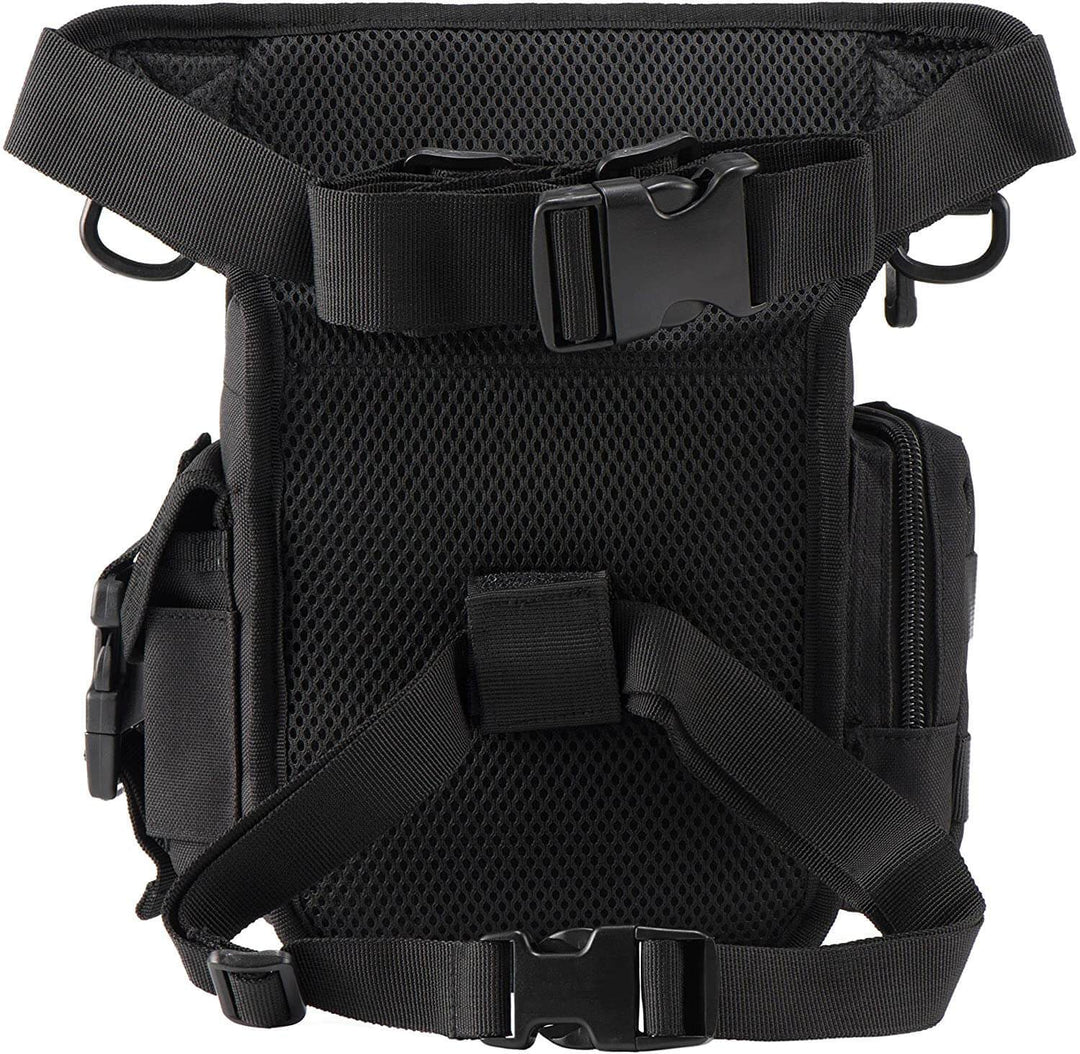Men's tactical gear drop leg bag, water-resistant, multi-pocket, perfect for travel, motorcycle, and utility.