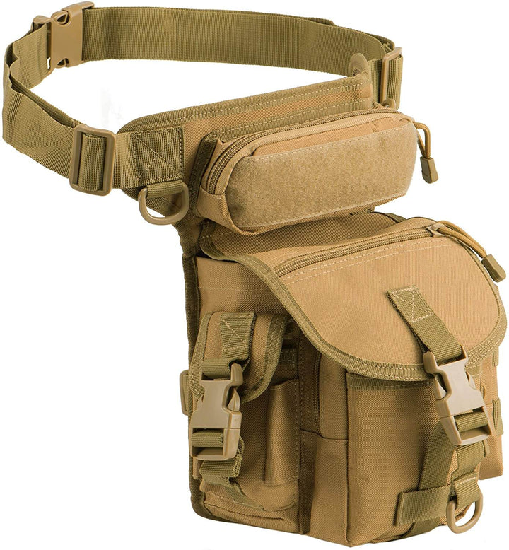 Men's durable tactical waist & drop leg bag, water-resistant, multi-pocket for outdoor, motorcycle, travel.
