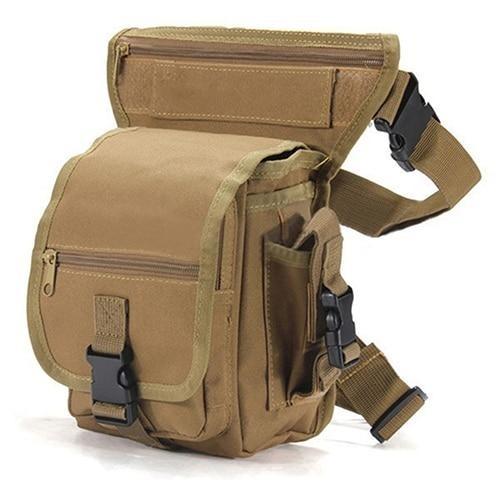 Men's outdoor gear tactical drop leg bag, water-resistant & durable, featuring multiple secure pockets.