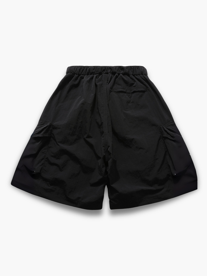 Men's adventure cargo shorts with elastic waist and adjustable belt. Relaxed fit for travel & outdoor.