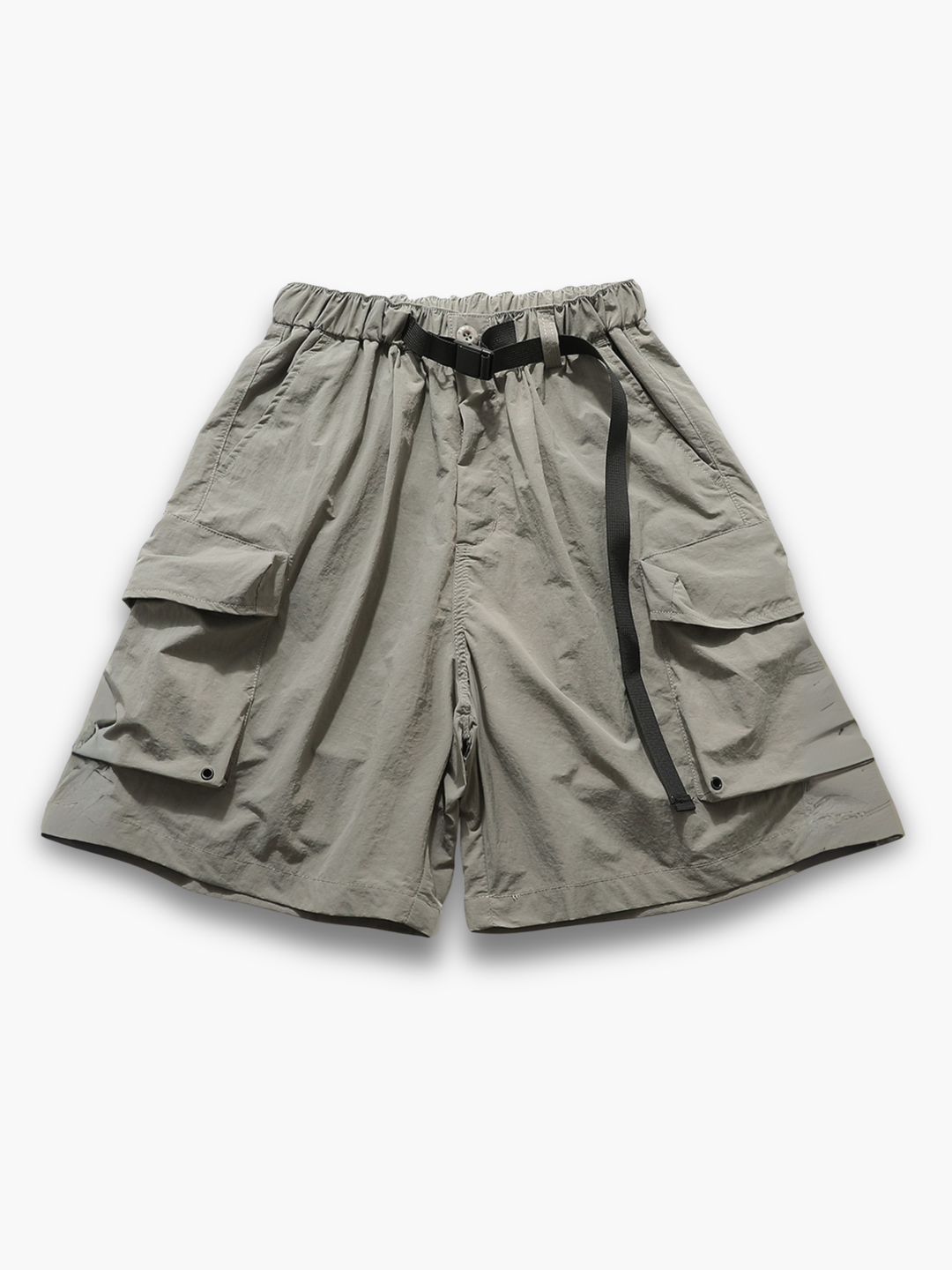 Relaxed fit men's elastic waist cargo shorts with built-in belt. Comfortable for outdoor & travel.