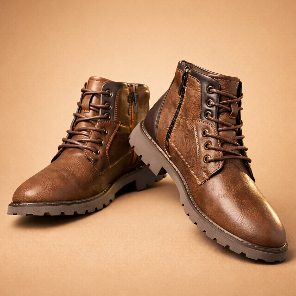 Men's elegant black zipper dress boots, perfect for a polished business or formal look.
