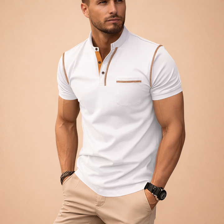 Comfortable men's short sleeve polo shirt, an elegant collared design for a modern and versatile men's fashion look.