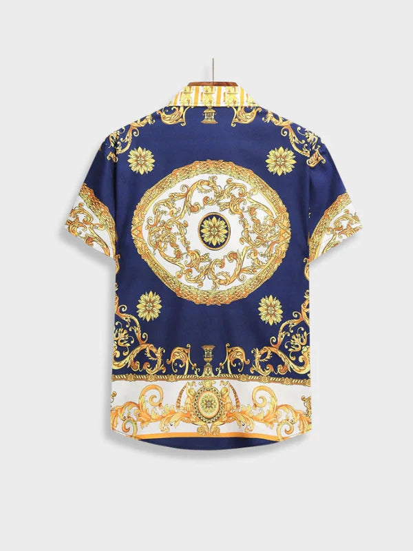 Vibrant men's elegant Italian Baroque summer outfit set, a bold statement in stylish men's fashion.