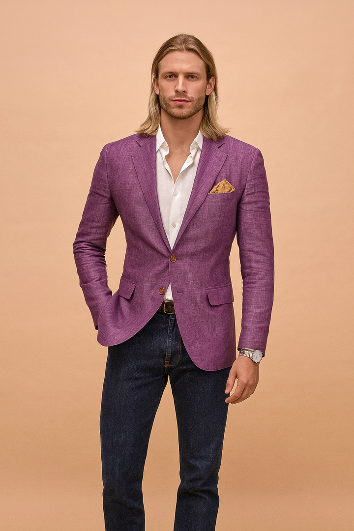 Stylish men's modern slim fit long sleeve jacket. Versatile for casual smart or business fashion.