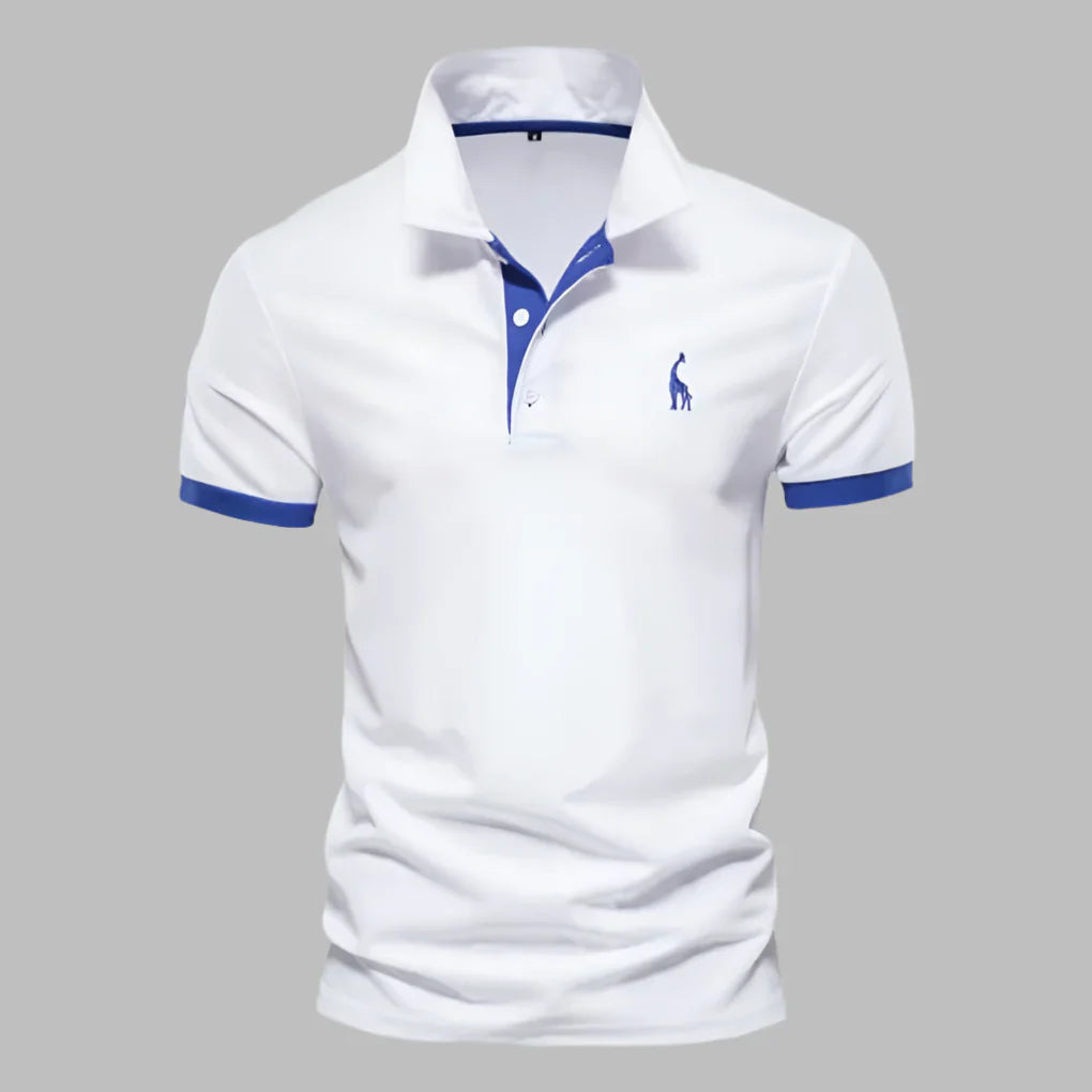 Men's elegant tailored fit polo shirt, short sleeve, button placket. Perfect for smart casual or office wear.