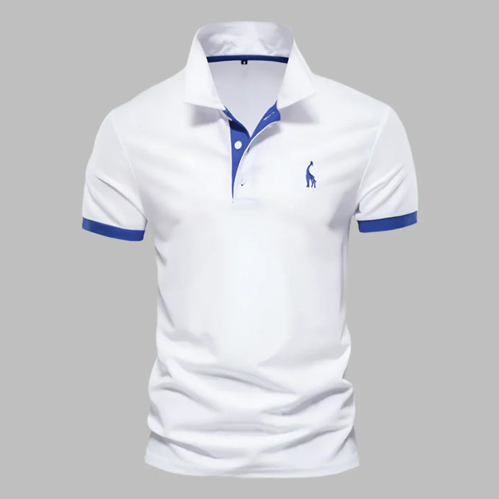 Men's elegant tailored fit polo shirt, short sleeve, button placket. Perfect for smart casual or office wear.