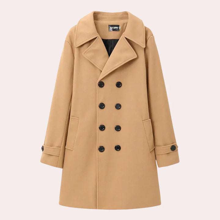 Men's elegant tailored premium coat, perfect for formal winter fashion and classic outerwear style.