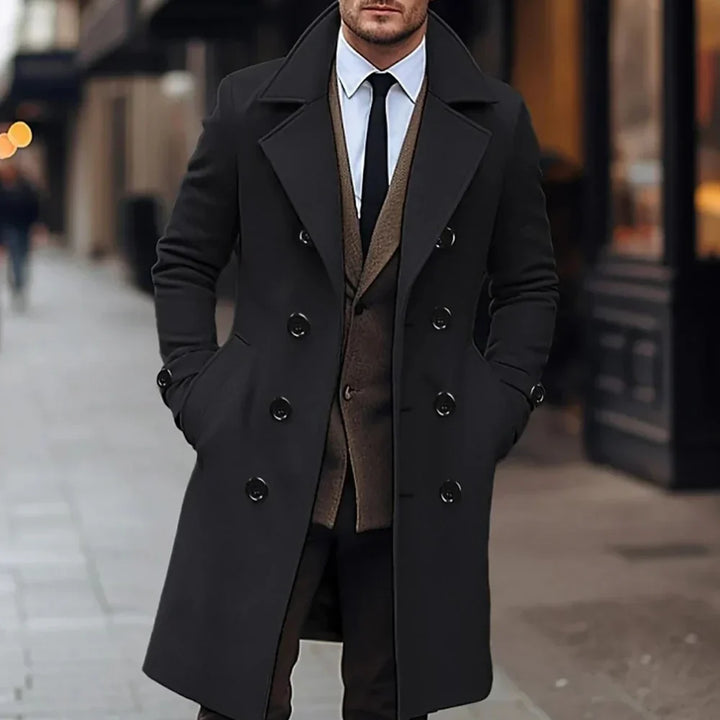 Men's classic tailored formal coat. Premium long outerwear for elegant winter style & warmth. Fall fashion.