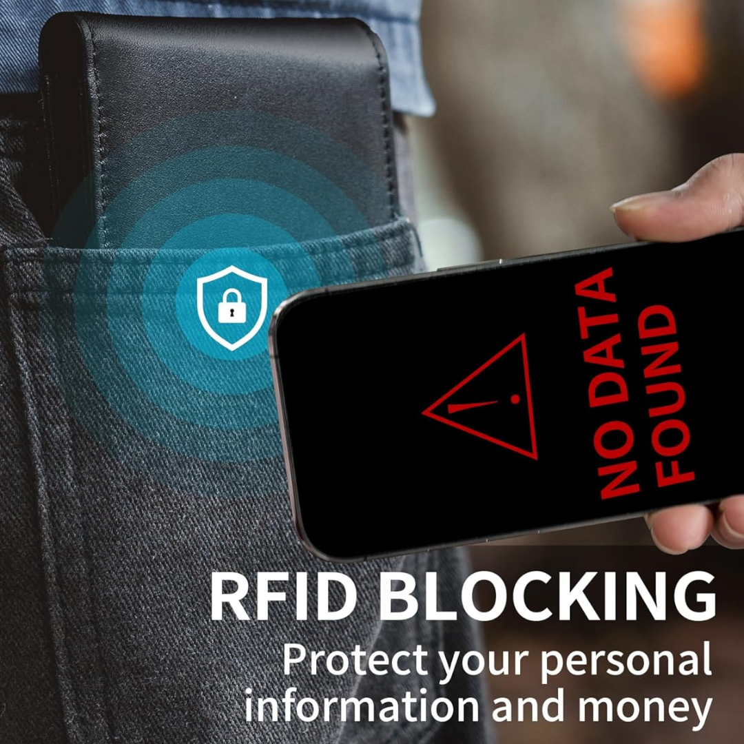Stylish men's genuine leather bifold wallet, RFID secure. A perfect accessory & gift.