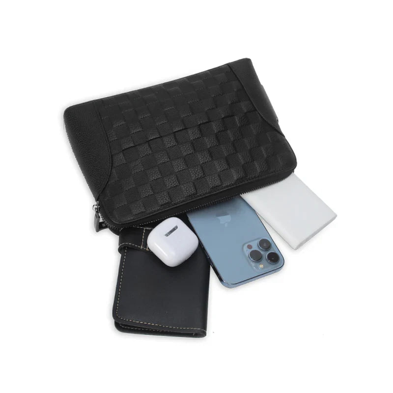 Premium men's leather clutch wallet with fingerprint lock, perfect for secure and stylish organization.