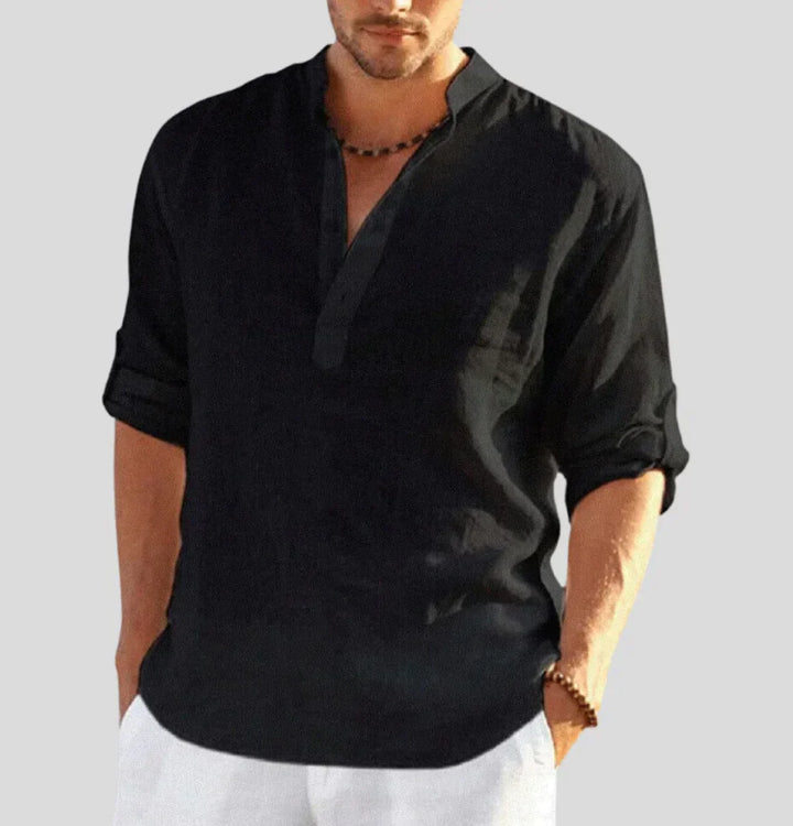 Hugo men's long-sleeve linen button-down shirt. Effortless comfort and elegant style for everyday menswear.
