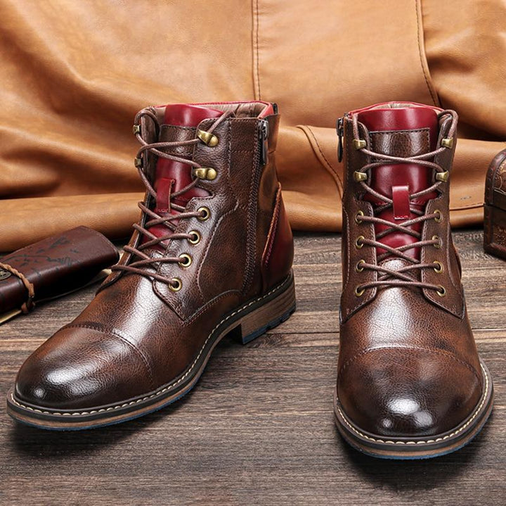 Classic brown men's lace-up ankle cowboy boots. Rugged work & western fashion, durable everyday footwear.