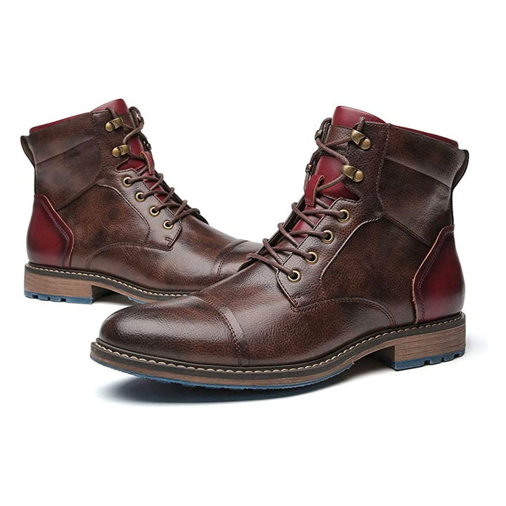 Front view: Men's lace-up ankle cowboy boots. Durable design for work & authentic western fashion.