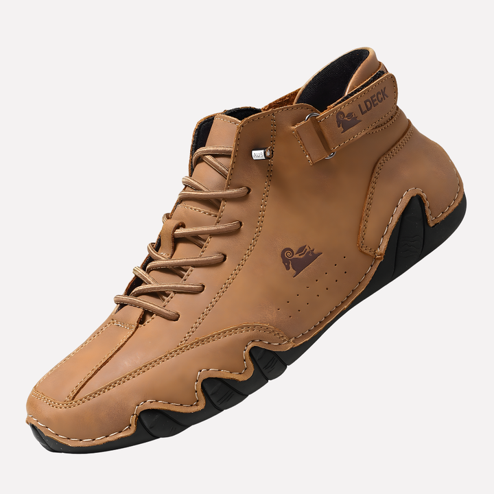 Versatile black men's flexible footwear for natural comfort, suitable for walking and daily wear.