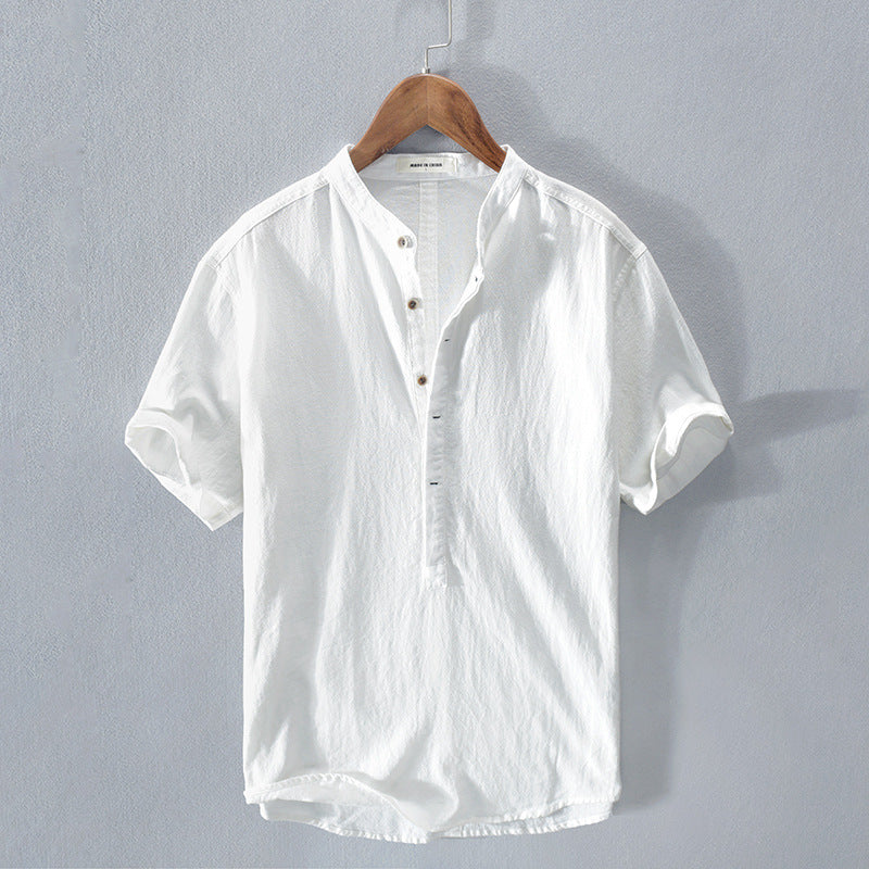 Men's lightweight button-up summer shirt, perfect for holidays & casual wear. Breathable short-sleeve vacation top.