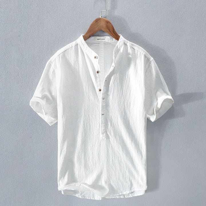 Men's lightweight button-up summer shirt, perfect for holidays & casual wear. Breathable short-sleeve vacation top.