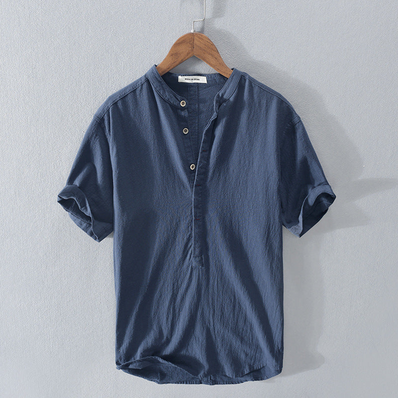 Lightweight men's short-sleeve button-up shirt, ideal for summer fashion, holidays, & vacation outfits.