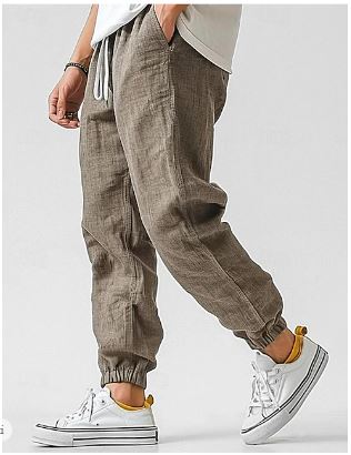 Men's lightweight cargo pants for summer. Casual utility trousers with drawstring waist, ideal for travel & outdoor activities.
