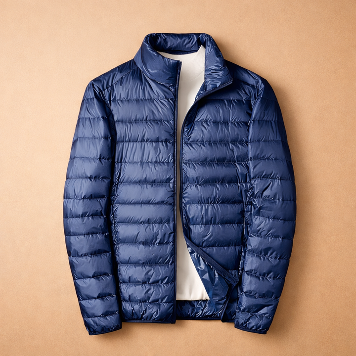 Warm men's lightweight quilted zip jacket, great for casual outings & cooler weather.