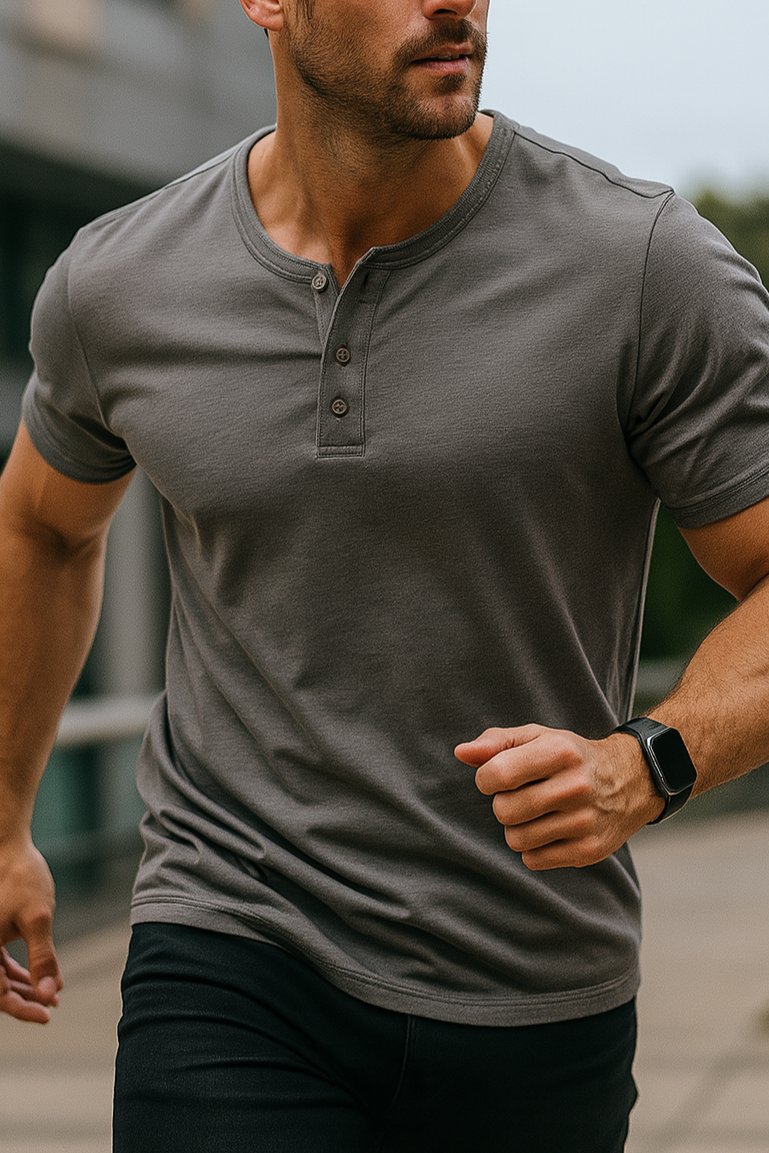 Comfortable men's lightweight short sleeve button shirt, perfect for warm weather & casual outings.