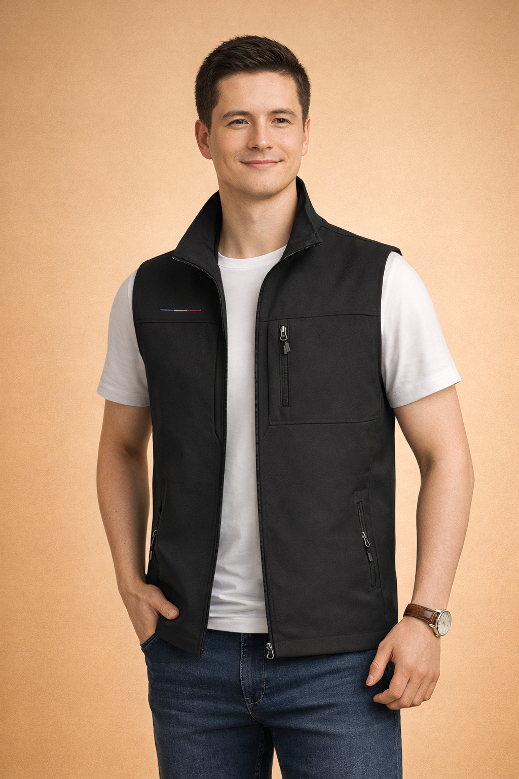 Men's lightweight utility vest with multiple zip pockets, ideal for casual wear, travel, and everyday comfort.