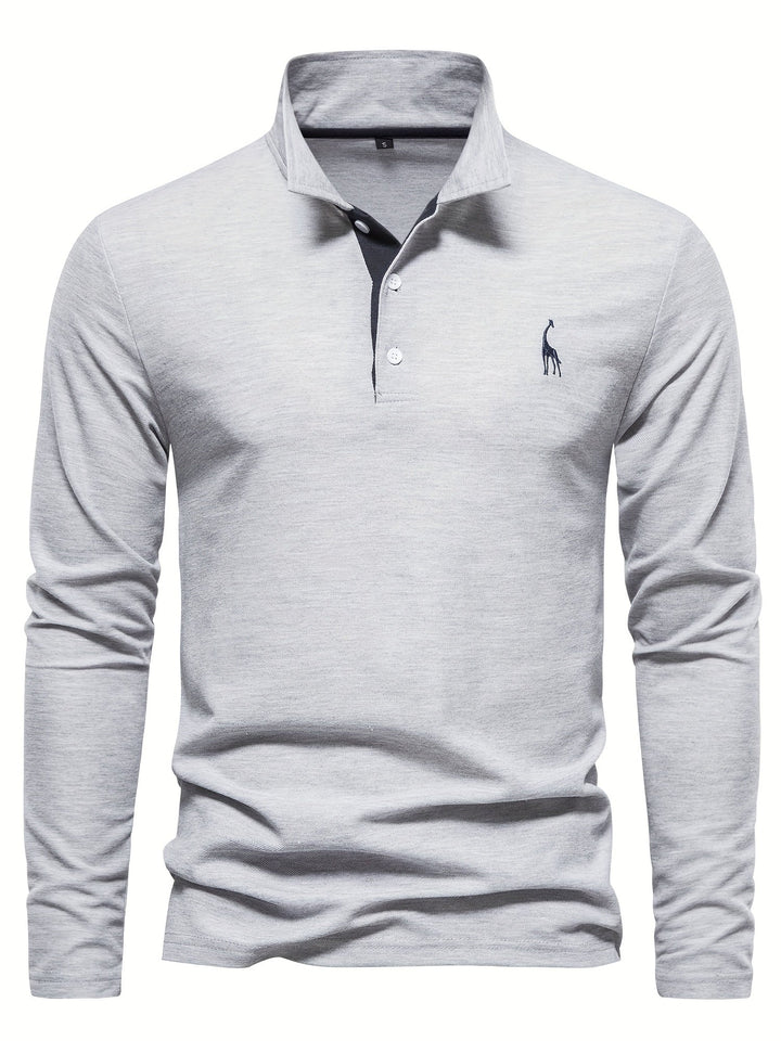 Men's long sleeve polo in classic color, perfect for casual everyday style & comfort.