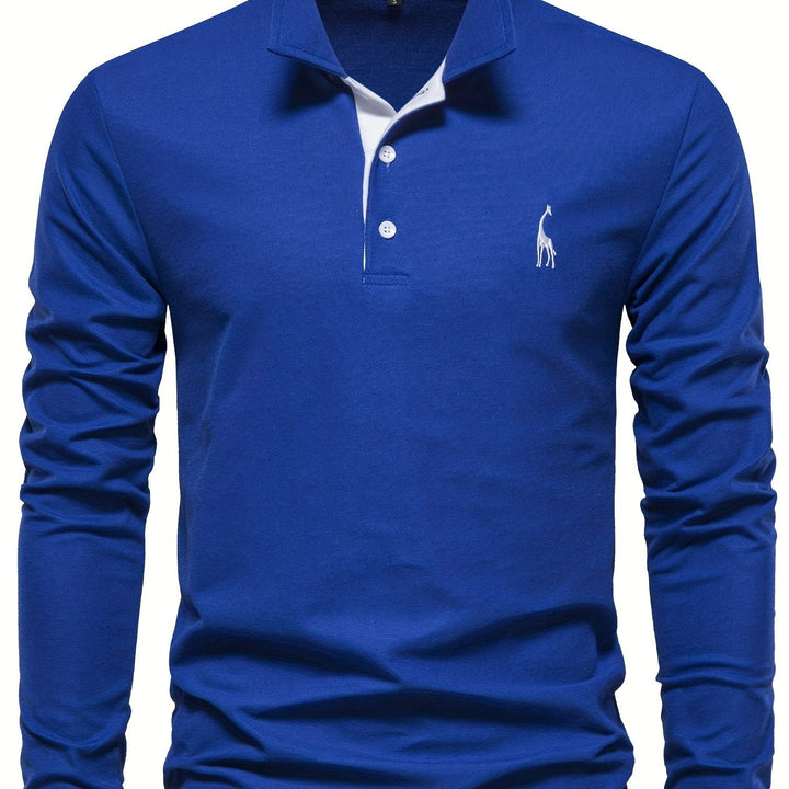 Side view of a men's long sleeve polo, showing its comfortable fit & versatile design.