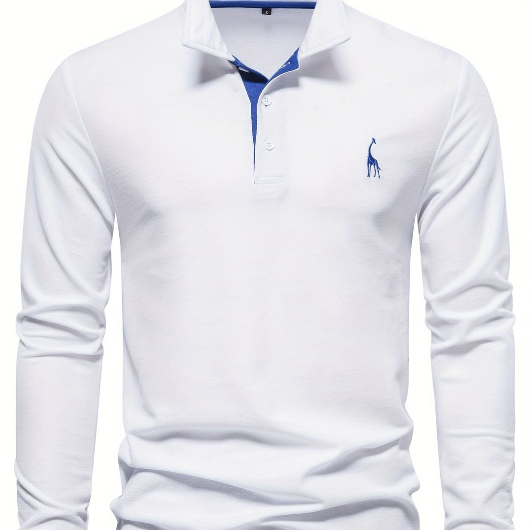 Men's long sleeve polo styled for layering, a versatile shirt for cooler fall fashion.