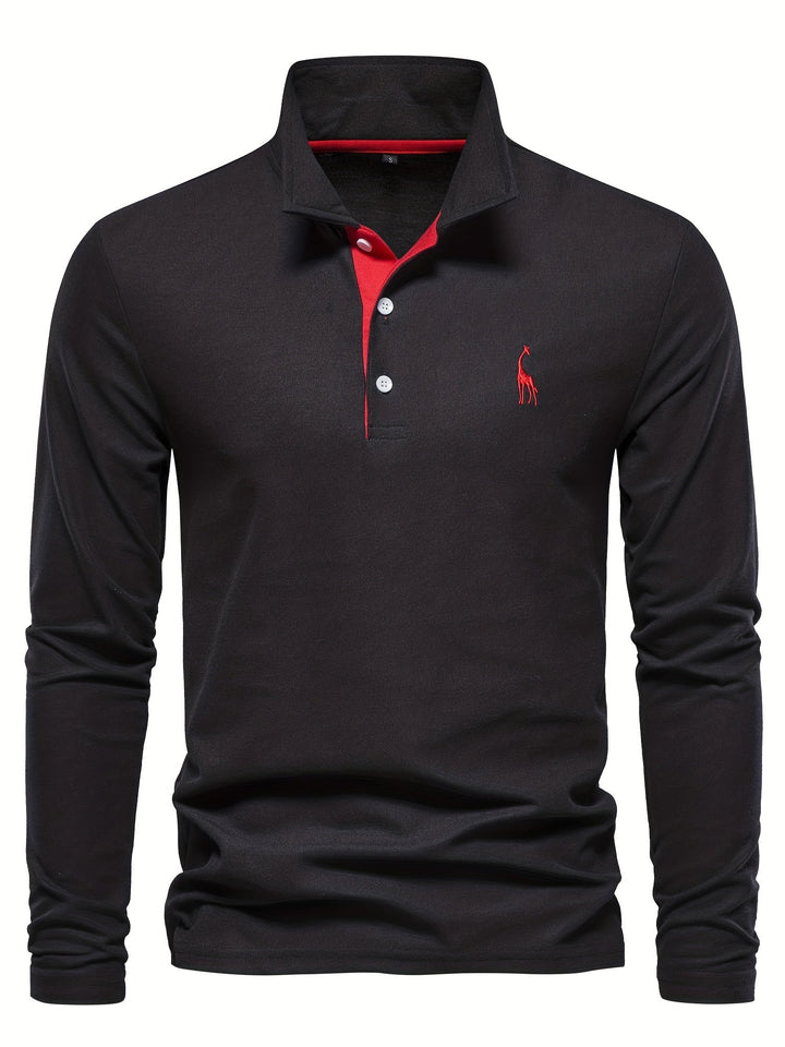 Modern fit men's long sleeve polo, offering comfort & a polished silhouette for daily wear.