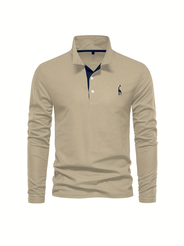 Grey comfortable men's long sleeve polo, ideal for casual wear & men's everyday fashion.