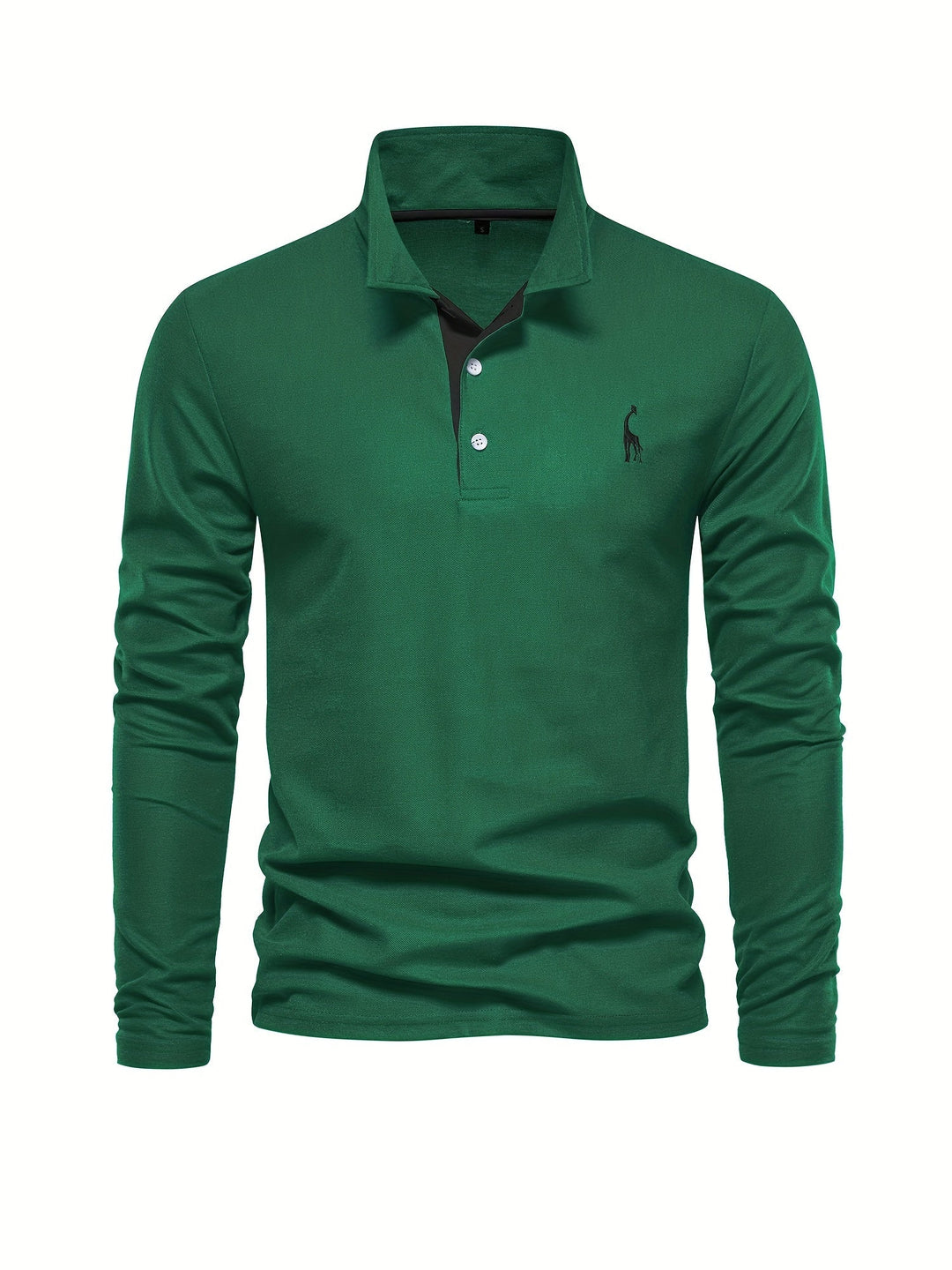 Black stylish men's long sleeve polo, perfect for versatile layering & men's apparel.