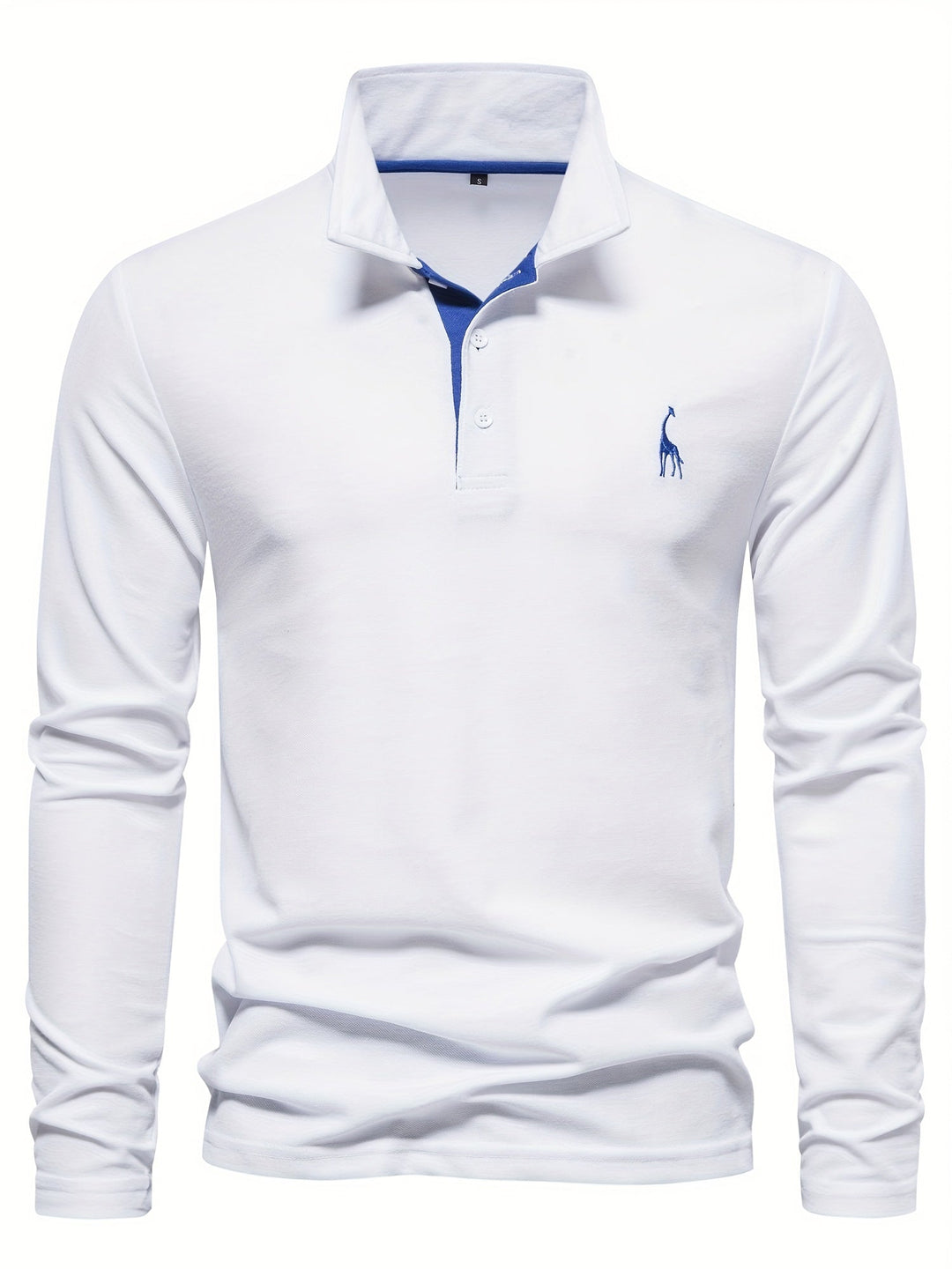 Back view of men's long sleeve polo, showcasing clean lines & comfortable design.