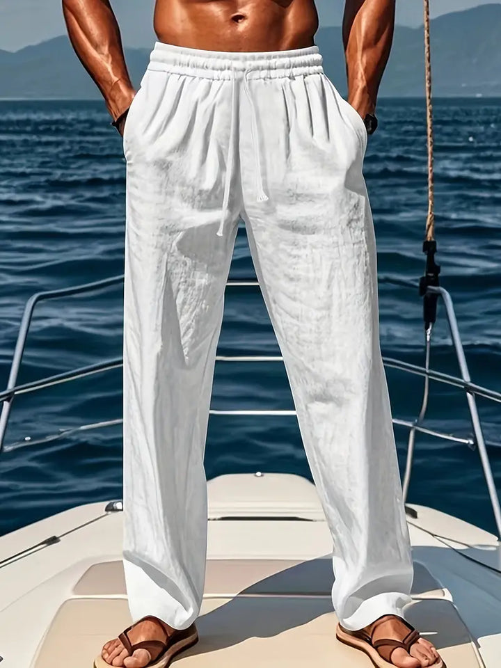 Men's loose fit summer trousers, lightweight & breathable for casual comfort or relaxed holiday wear.