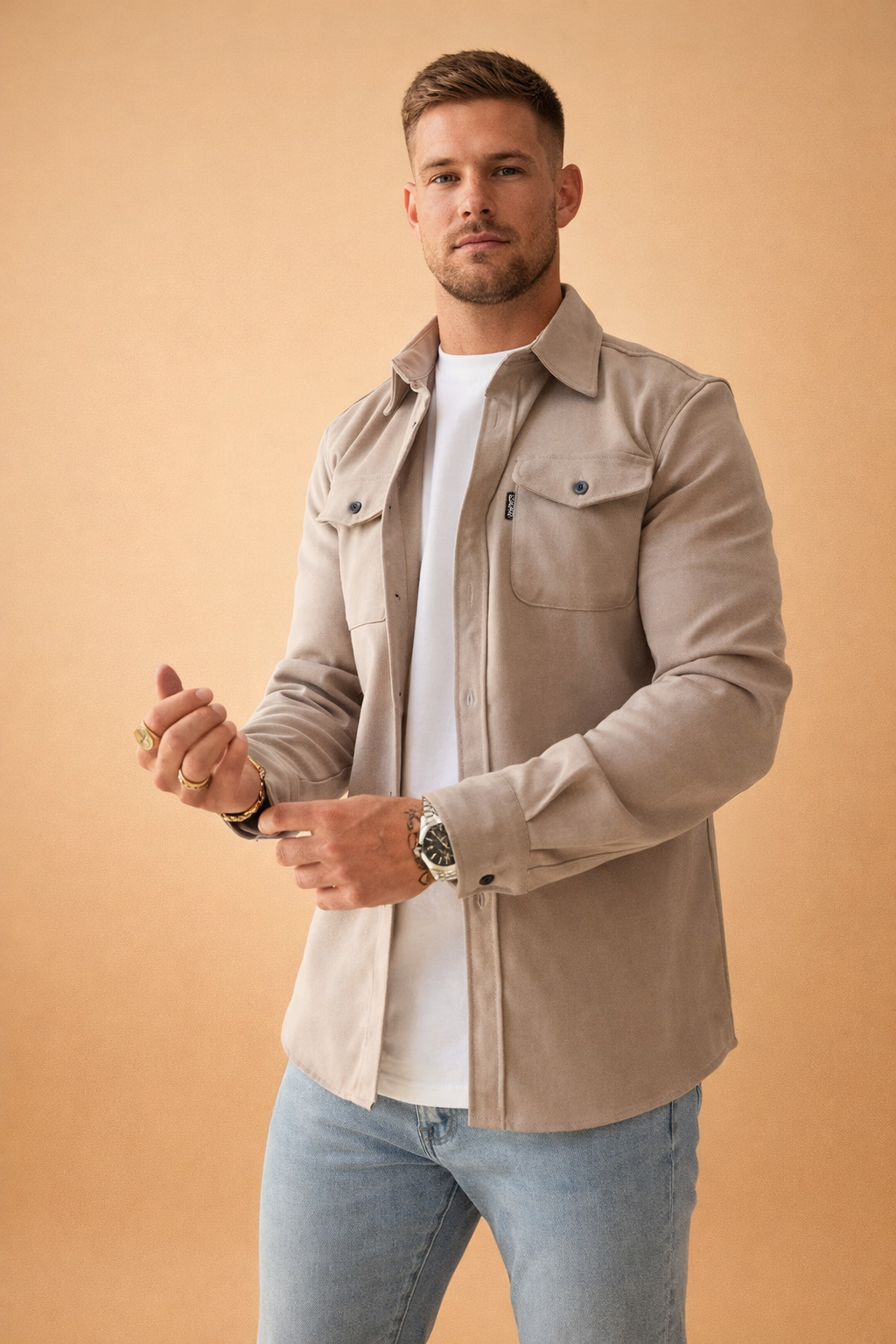 Men's modern long-sleeve polo shirt. Refined utilitarian style, perfect for smart casual & everyday wear.