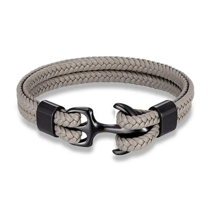 Elegant yet tough men's nautical anchor bracelet, combining quality leather and stainless steel.