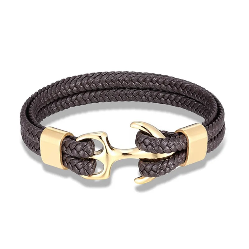 Gift for him: stylish men's leather anchor bracelet, comfortable and trendy. Ideal casual accessory.