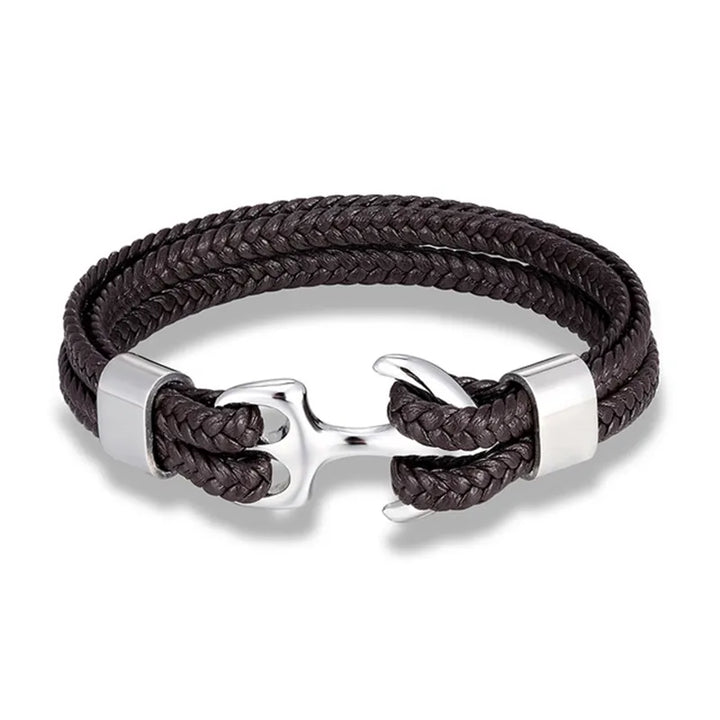 Rugged men's nautical anchor leather bracelet. Comfortable, durable, and adds a maritime touch.