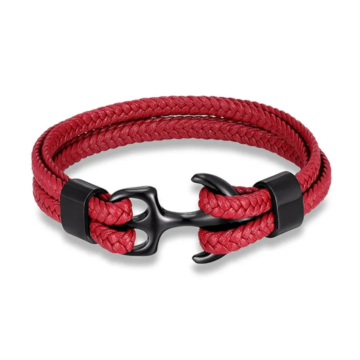 Versatile men's leather anchor bracelet, ideal for everyday wear or a maritime-themed look.