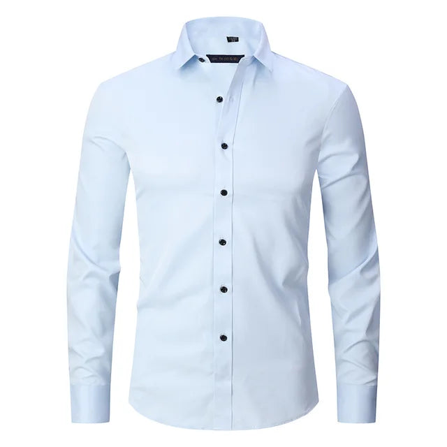 Men's long sleeve wrinkle-free stretch shirt, ideal for crisp, comfortable business casual or casual everyday wear.