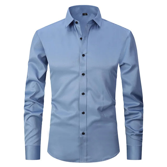 Stylish men's business casual dress shirt. Wrinkle-free stretch for everyday comfort & professional look.