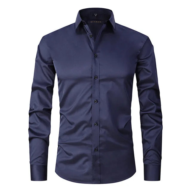 Versatile men's wrinkle-free stretch shirt. Ideal for dress, casual, or business casual outfits. Easy care.