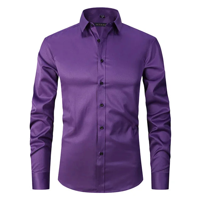 Easy care men's wrinkle-free shirt. Long sleeve stretch fabric for ultimate comfort & a sharp, slim fit look.