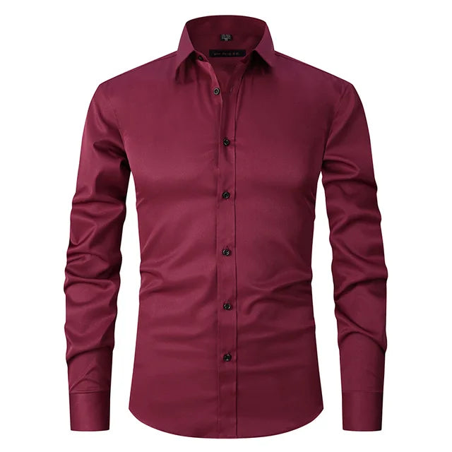 Classic men's wrinkle-free stretch long sleeve shirt for sophisticated business casual and everyday fashion.
