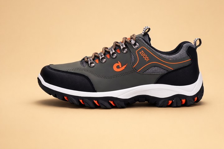 Comfortable men's trail shoes; supportive orthopedic design for stable outdoor walking & active everyday wear.