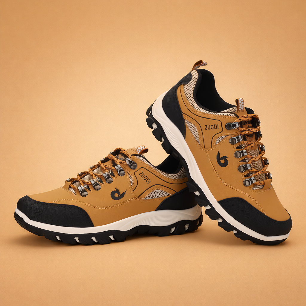 Men's active hiking sneakers with orthopedic features, engineered for comfort, stability, and outdoor performance.