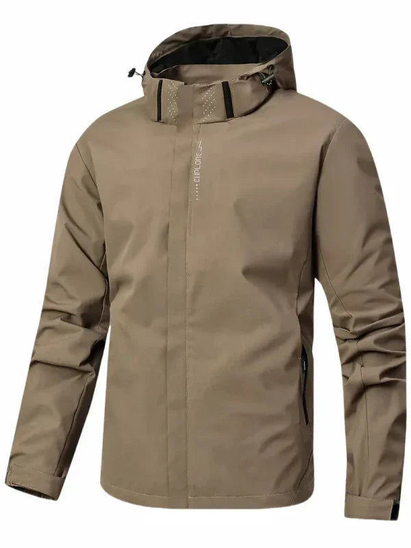 Versatile men's hooded rain jacket: waterproof, windproof, lightweight for hiking, commuting & outdoor wear.